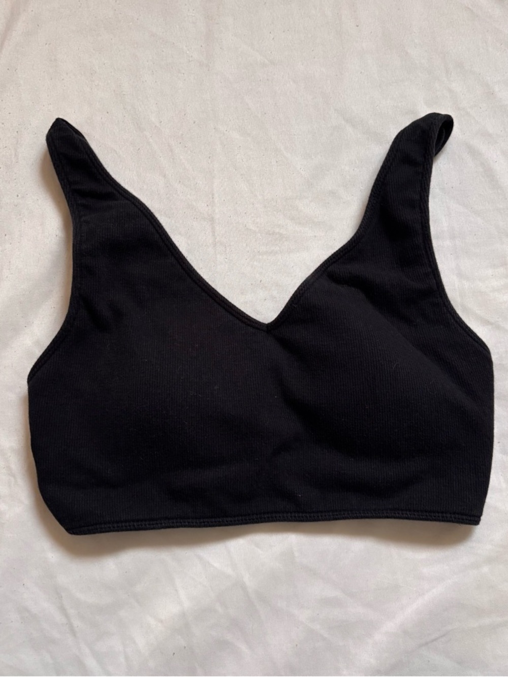 Forever 21 Black Ribbed V-Neck sports bra